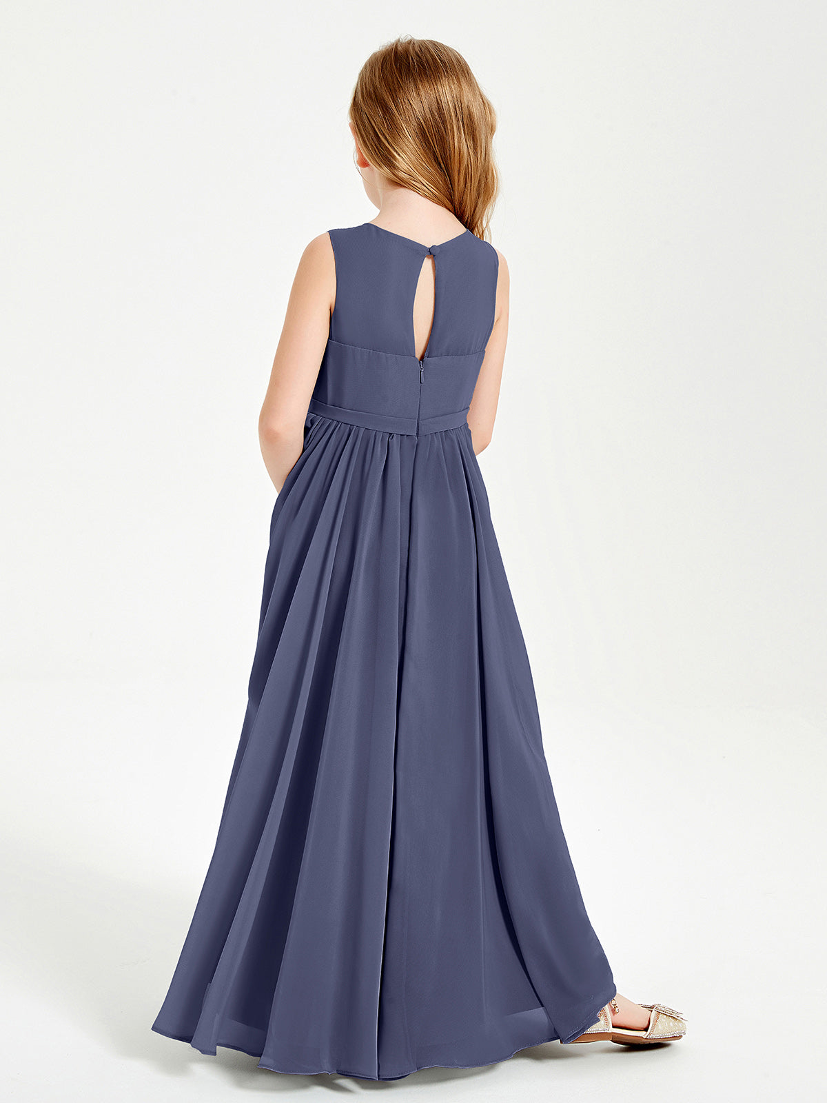 Chic Elegant Sleeveless Dresses for Junior Bridesmaids Stormy